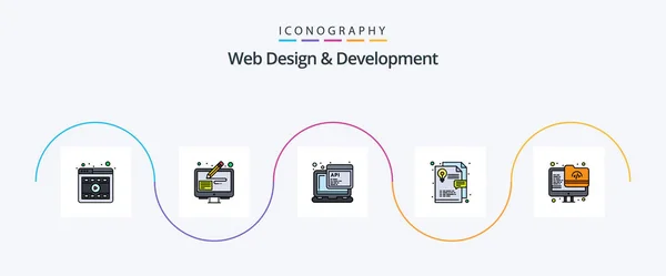 Web Design Development Line Filled Flat Icon Pack Including Monitor — Vettoriale Stock