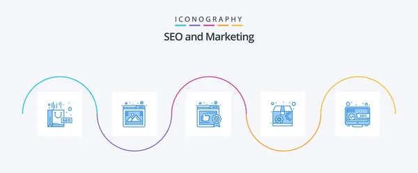 Seo Blue Icon Pack Including Marketing Seo Business Desktop Package — ストックベクタ