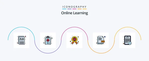 Online Learning Line Filled Flat Icon Pack Including Study Time — Stockvector