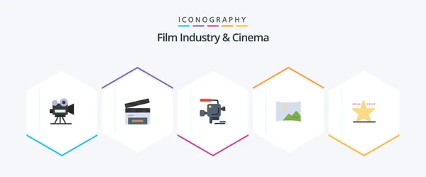 Cenima Flat Icon Pack Including Hollywood Panorama Camera Film Cinema — Stock Vector