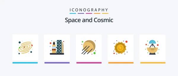 Space Flat Icon Pack Including Radar Space Antenna Planet Creative — Stock vektor