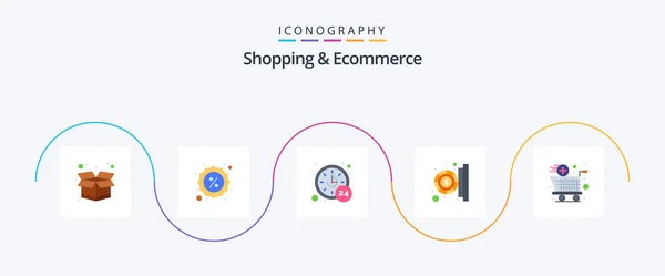 Shopping Ecommerce Flat Icon Pack Including Cart Shopping Hours Money — Διανυσματικό Αρχείο