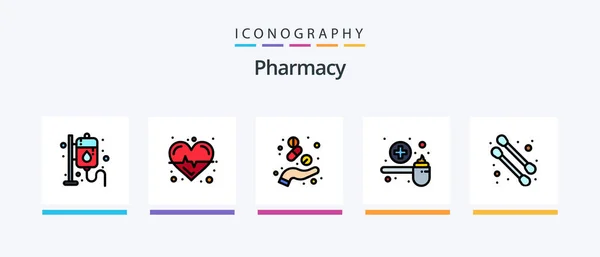 Pharmacy Line Filled Icon Pack Including Medical Pills Healthcare Pharmacist — 图库矢量图片