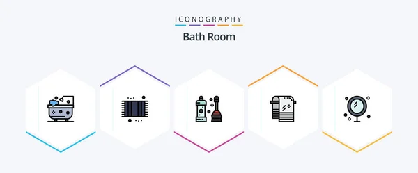 Bath Room Filledline Icon Pack Including Bath Towel Shower Dry — Archivo Imágenes Vectoriales