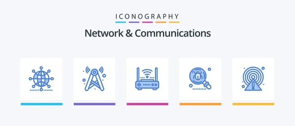 Network Communications Blue Icon Pack Including Find Antivirus Network Modem — стоковый вектор