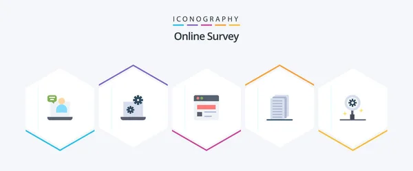 Online Survey Flat Icon Pack Including Gear Web Research File — Archivo Imágenes Vectoriales