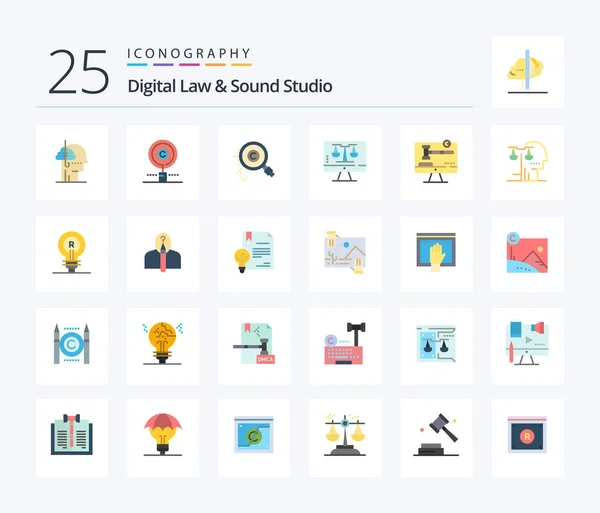 Digital Law Sound Studio Flat Color Icon Pack Including Law — Wektor stockowy