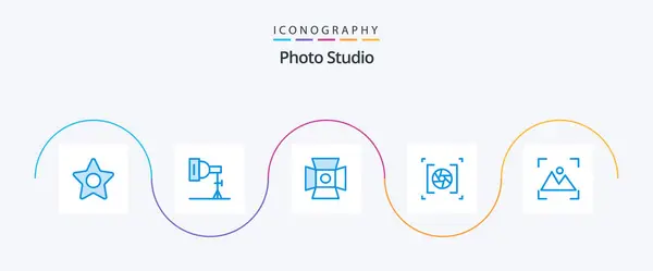Photo Studio Blue Icon Pack Including Aperture Photography Focus — Archivo Imágenes Vectoriales