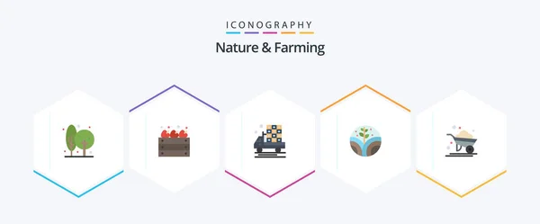Nature Farming Flat Icon Pack Including Farm Farming Farming Plant — Vettoriale Stock
