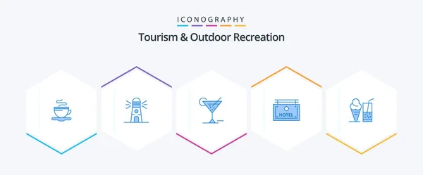 Tourism Outdoor Recreation Blue Icon Pack Including Ice Cream Direction — Stock vektor