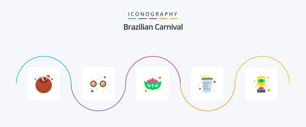 Brazilian Carnival Flat Icon Pack Including Trophy Mask Carnival Soft — Archivo Imágenes Vectoriales