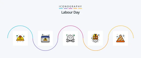 Labour Day Line Filled Flat Icon Pack Including Gear Labor — Stok Vektör