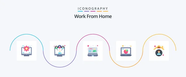 Work Home Flat Icon Pack Including Online Meeting Recording Communication — Vetor de Stock