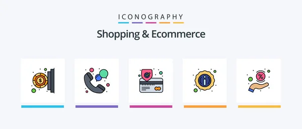 Shopping Ecommerce Line Filled Icon Pack Including Store Weapon Navigation — Vetor de Stock