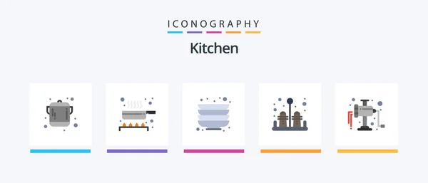 Kitchen Flat Icon Pack Including Meat Plate Manual Kitchen Creative — Archivo Imágenes Vectoriales