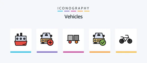 Vehicles Line Filled Icon Pack Including Disabled Vehicles Car Forklift — Vector de stock