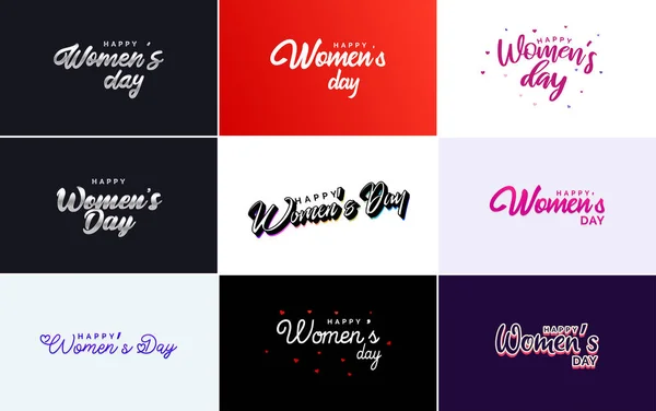 Set Happy International Woman Day Signs Emblems Design Elements Vector — Vettoriale Stock