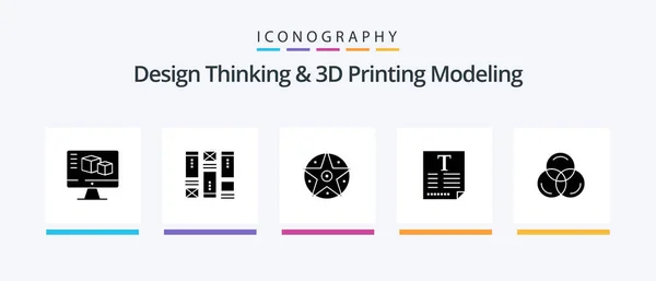 Design Thinking Printing Modeling Glyph Icon Pack Including Color Fount — стоковый вектор