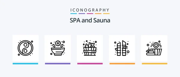 Sauna Line Icon Pack Including Flower Shower Lotus Bottle Creative — ストックベクタ