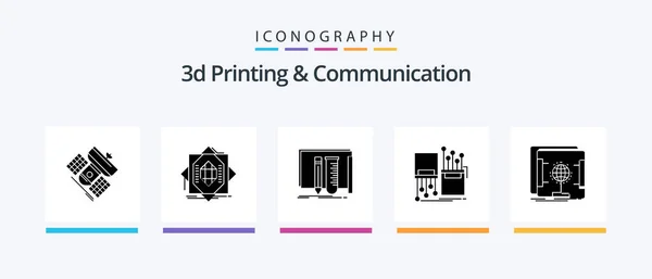 Printing Communication Glyph Icon Pack Including Electronic Digital Formation Tools — стоковый вектор