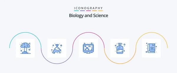 Biology Blue Icon Pack Including Plant Book Dna Growth Decorative — Stok Vektör