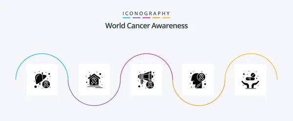 World Cancer Awareness Glyph Icon Pack Including Disease Brain Tumor — Stockový vektor
