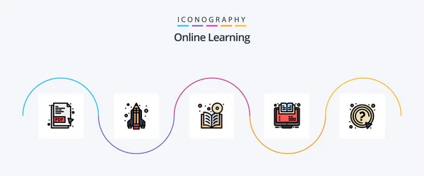 Online Learning Line Filled Flat Icon Pack Including Mark Course — Stok Vektör
