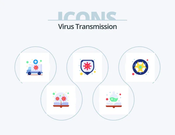 Virus Transmission Flat Icon Pack Icon Design Hazard Virus Ambulance — Stok Vektör