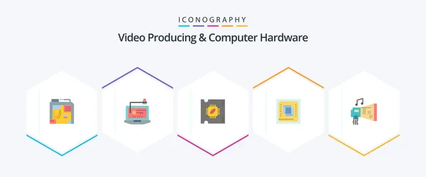 Video Producing Computer Hardware Flat Icon Pack Including Processor Cpu — Stockvector