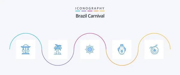 Brazil Carnival Blue Icon Pack Including Sunrise Medal Circus — Archivo Imágenes Vectoriales