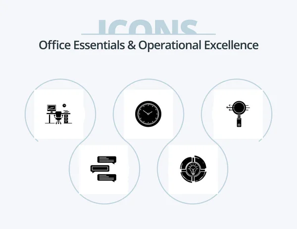 Office Essentials Operational Exellence Glyph Icon Pack Icon Design Minutes - Stok Vektor