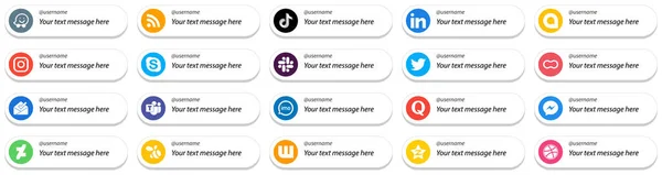 Follow Social Media Icons Customizable Message Twitter Chat Linkedin Skype — ストックベクタ