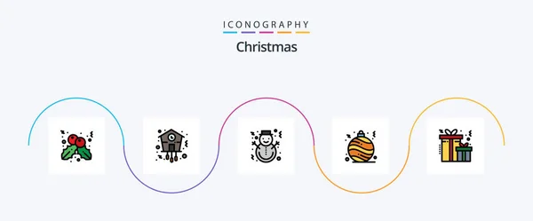 Christmas Line Filled Flat Icon Pack Including Present Decoration Christmas — Stock vektor
