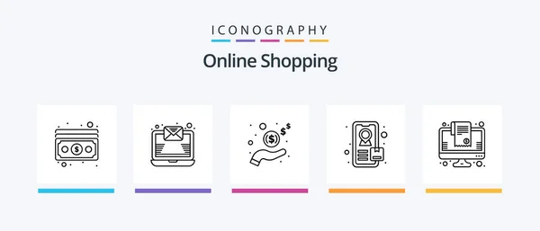 Online Shopping Line Icon Pack Including Percentage Offer Bill Discount — Vetor de Stock