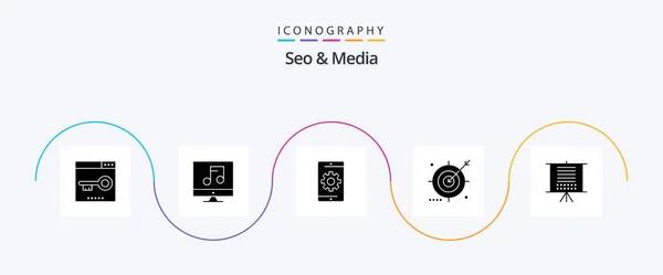 Seo Media Glyph Icon Pack Including Optimization Engine Video Audience — Vetor de Stock