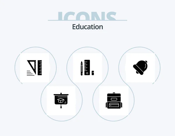 Education Glyph Icon Pack Icon Design Bell Geometrical Alarm Pencil — Archivo Imágenes Vectoriales