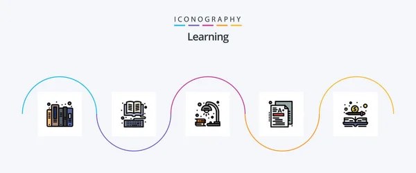 Learning Line Filled Flat Icon Pack Including Knowledge Online Test — Wektor stockowy