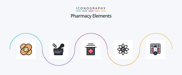 Pharmacy Elements Line Filled Flat Icon Pack Including Weight Health — Vector de stock