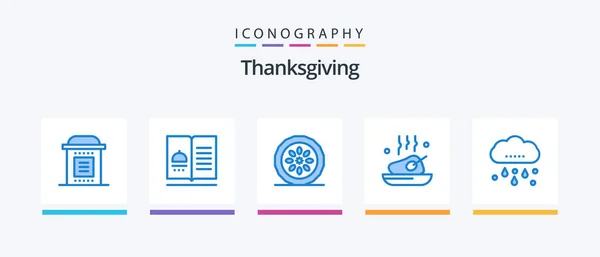 Thanksgiving Blue Icon Pack Including Food Chicken Recipes Pie Food — 图库矢量图片