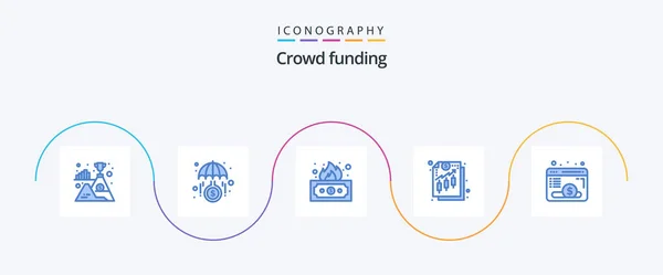 Crowdfunding Blue Icon Pack Including Webpage Money Risky Income Analysis — Stock vektor