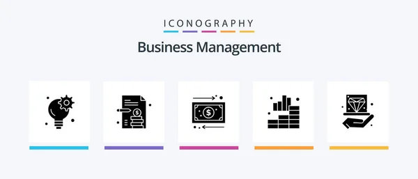 Business Management Glyph Icon Pack Including Hand Business Cash Graph — Vector de stock
