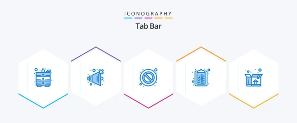 Tab Bar Blue Icon Pack Including Warning Shipping Box — ストックベクタ