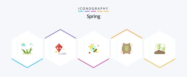 Spring Flat Icon Pack Including Growing Seed Leaf Fly Growing — Vector de stock