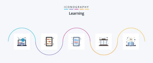 Learning Flat Icon Pack Including Schedule Clock Doc Book Pillars — Vettoriale Stock