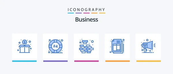 Business Blue Icon Pack Including Promotion Announcement Logic Invoice Bill — Vettoriale Stock