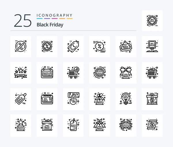 Black Friday Line Icon Pack Including Promotion Discount Target Black — Archivo Imágenes Vectoriales