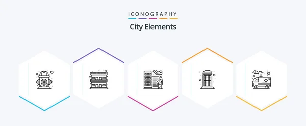 City Elements Line Icon Pack Including Ambulance Phone Travel Box – Stock-vektor