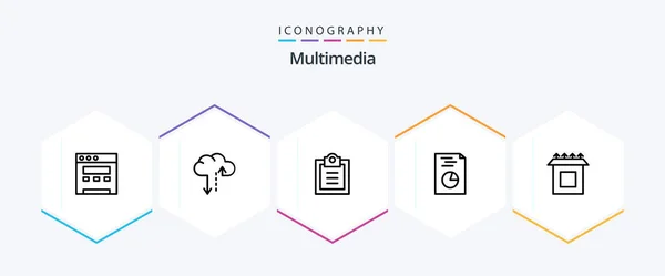 Multimedia Line Icon Pack Including Analytics Install — ストックベクタ