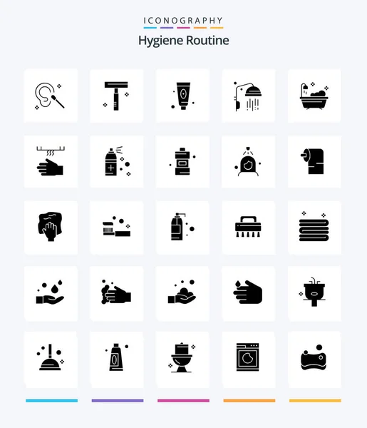 Creative Hygiene Routine Glyph Solid Black Icon Pack Cleaning Bath — Wektor stockowy
