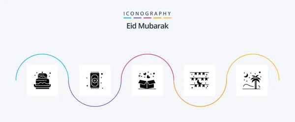Eid Mubarak Glyph Icon Pack Including Celebration Moon Islam Islamic — ストックベクタ